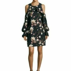 NWT | Saks Fifth Avenue Black ‘Ramsey’ Flower Printed cold shoulder dress
